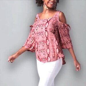 New VENUS Lascana Pink Python Print Cold Shoulder Top S